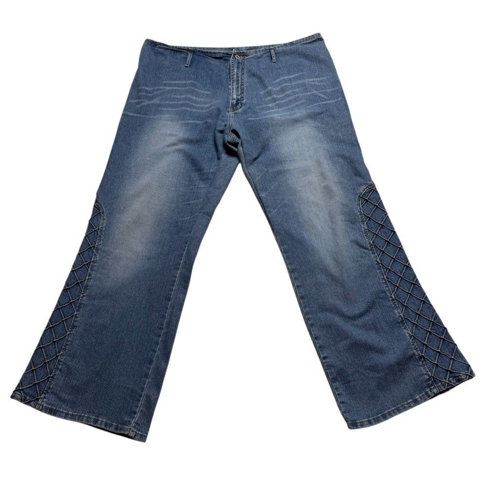 Vintage Lazer Jeans Flare No Waistband Crisscross Stitch Inserts Y2K Plus Sz 22